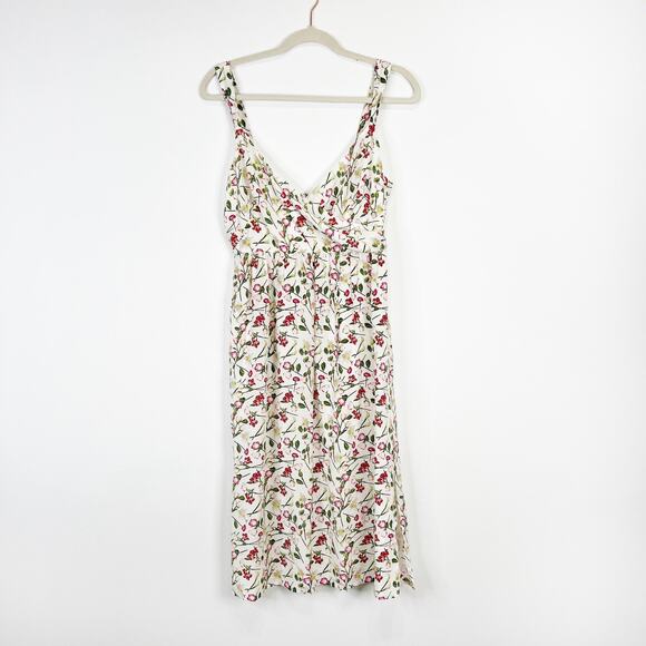 Club Monaco 100% silk midi dress floral rose pattern white pink Size 6 - Picture 9 of 10